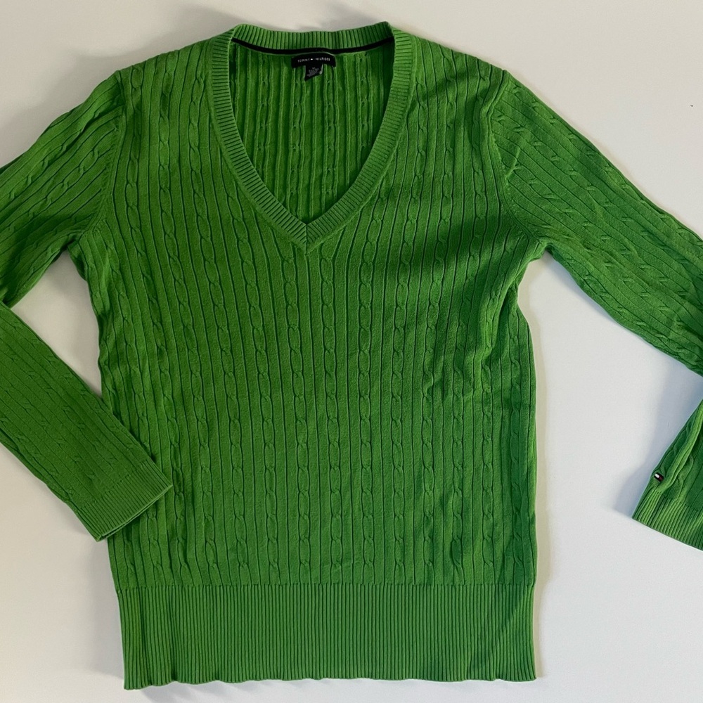 TOMMY HILFIGER 100% Pima Cotton Knit Sweater, green Size XL (TG/XG)…